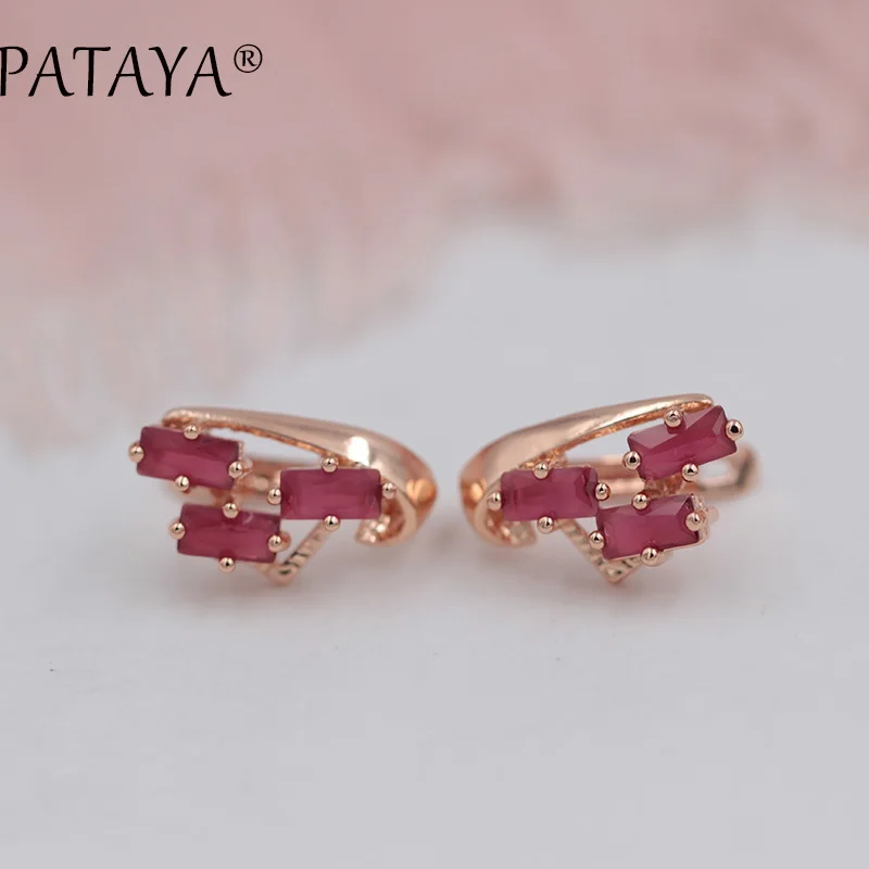 Женские серьги из розового золота 585 пробы PATAYA эксклюзивные зеленые квадратные