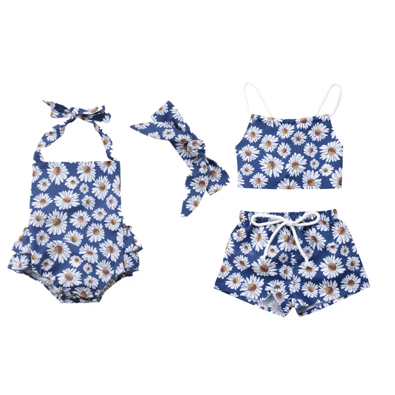 Детский комбинезон с открытой спиной цветочным принтом и лямкой на шее|Ромперы| |