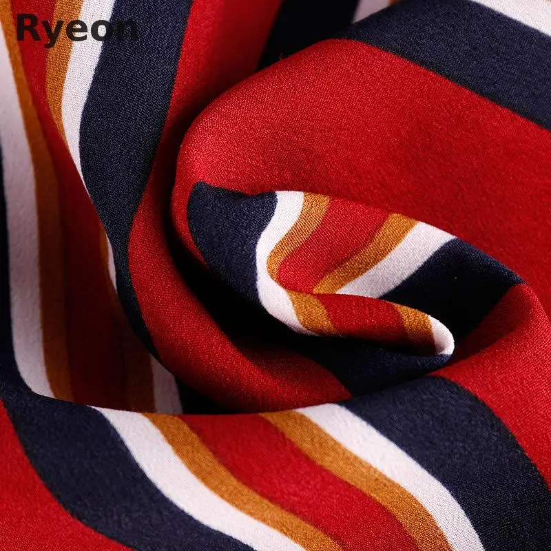 Ryeon 5xl Plus Size Women Chiffon Blouses Striped Printing Regular Full Bow Neck Fashion Ruffle Blouse Blusa Mujer Blusas |