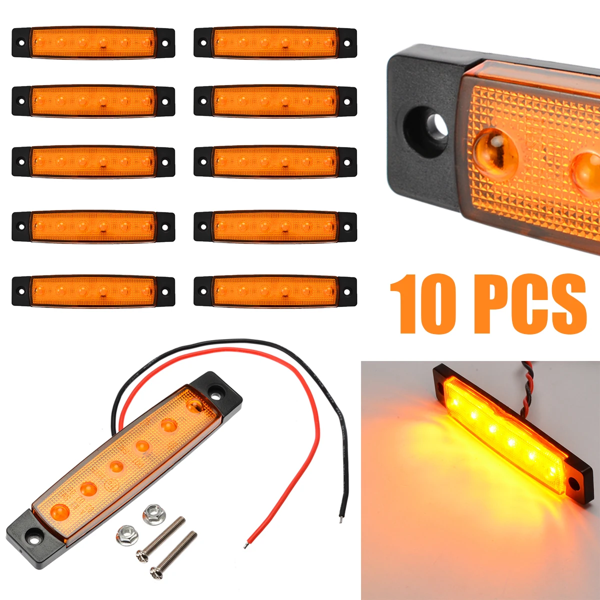 10 шт 12V 6LED Водонепроницаемый Боковой габаритный фонарь светильник Янтарный