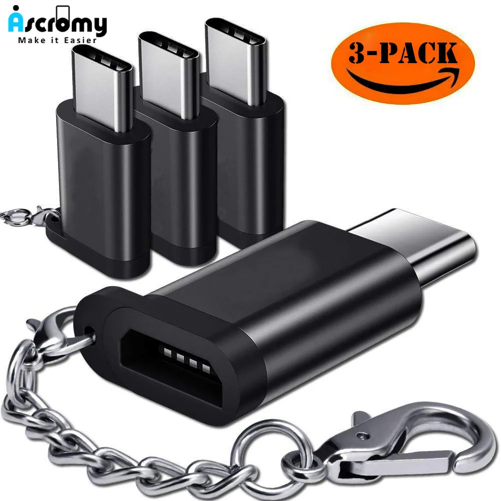 Адаптер USB Type C Ascromy 3 шт. штекер Micro USB-USB Мама к папа переходник для зарядного