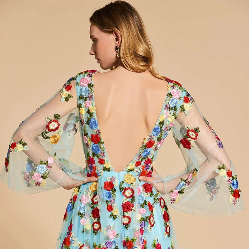 Платье для выпускного Tanpell с аппликацией милое небесно голубое платье трапеция