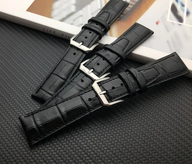 Ремешок из натуральной кожи для IWC черный браслет часов часовая конструкция с