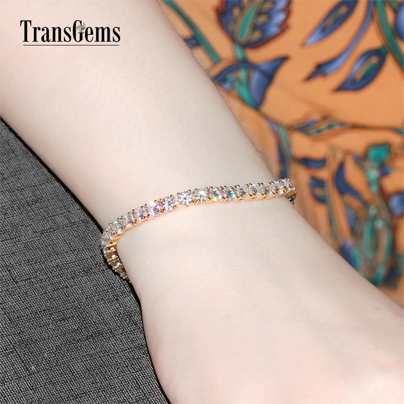 Женский браслет для тенниса TransGems однотонный из желтого золота 14 к диаметр 4 мм 12 6