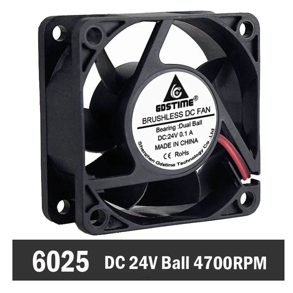 Gdstime Ventilador Silencioso 24 v dc 60 mm 60x60x25 mm Rolamento de Esferas 24 v Case 0.1a pc Cpu Ventilador de Refrigeração 6025 Ventilador de Refrigeração Mais Fresco 10 Pcs Ventiladores e resfriadores