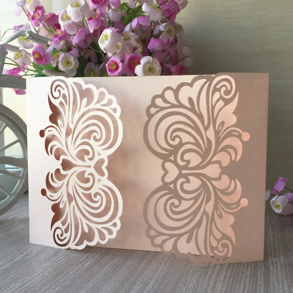 

100pcs/lot Pearl Paper Invitation Card Birthday Party Card Wedding Invitations Elegant Banquet Supplies Lover Gift