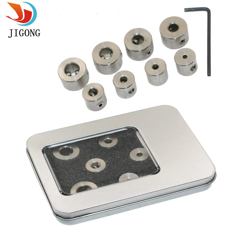 

JIGONJ 9pcs/set woodworking drill stopper positioning stop ring Drilling depth controller Stainless steel triple connections