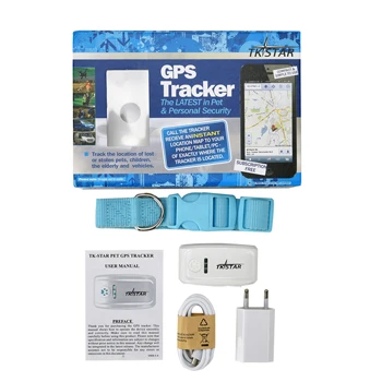 Blue with Box Gps трекер для домашних животных, трекер для собак/кошек, ошейник для питомцев GSM/GPRS, отслеживание в реальном времени, локатор LBS/gps, устройство сигнализации положения - Цвет: Blue with Box
