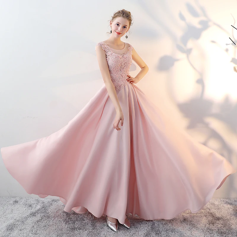 SSYFashion Новое банкетное роскошное атласное вечернее платье сладкий розовый с
