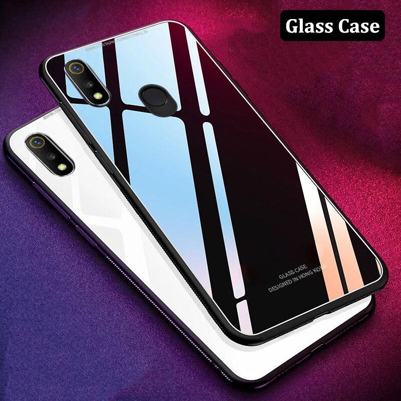GFAITH Glass Cases For Realme 3 Case Glossy Tempered Glass Silicone Frame Hard Back Cover For Realme 3 Pro Realme C2 Cases