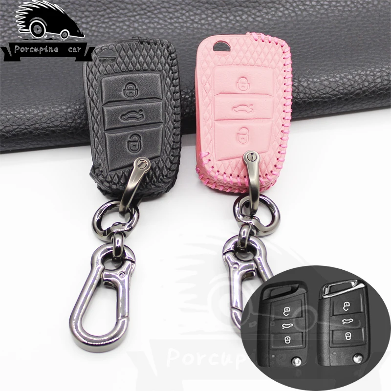 Новинка чехол для ключей из натуральной кожи VW Polo Golf 7 Tiguan Skoda Octavia Kodiaq Ateca Karoq SEAT Leon