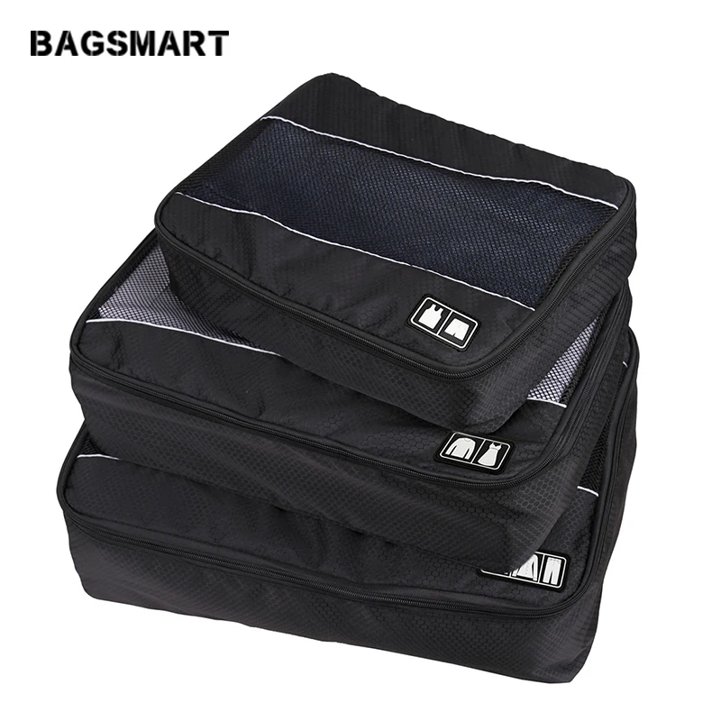 BAGSMART 3 шт. нейлоновые унисекс упаковочные кубики для одежды Легкий Багаж дорожная