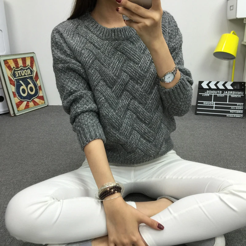 Women Motley Thick Twist Weave Long Sleeve Knit Pullover Sweater Autumn Winter Bottom Shirt Top WDC101016933 | Женская одежда