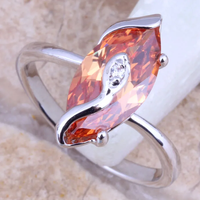Стильное кольцо цвета шампанского Morganite белое CZ посеребренное Размер 5 / 6/7/8/9 R1541 |