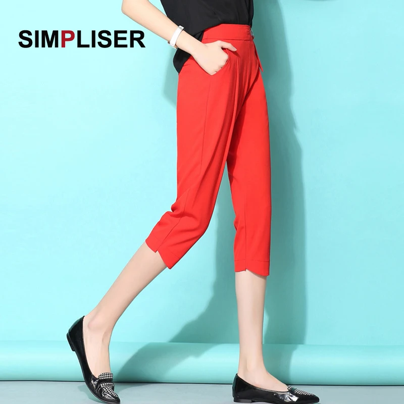 Простые Женские Брюки Капри 2018 летние новые брюки большого размера женские