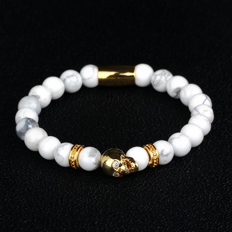 Skull Beads Bracelet New Women Charm Bracelets &amp Bangles Men Jewelry Gift Inlay Zircon White Gray Stone Pulseras BR058 | Украшения и