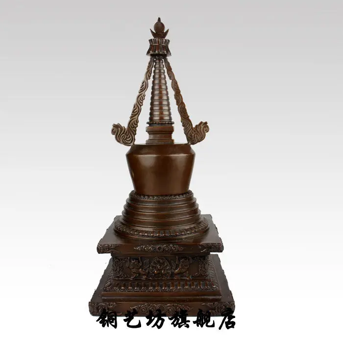 18&quot China Bronze Tibet Dagoba Pagoda Buddhism Tower Carving Shakyamuni Statue | Statues &amp Sculptures
