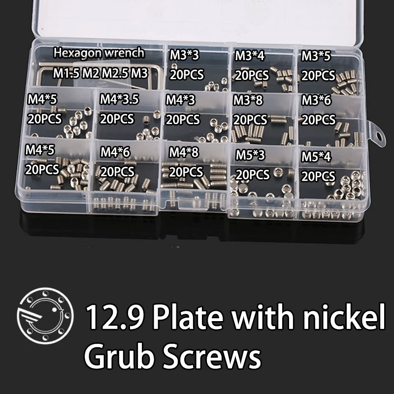 260 шт. M3 M4 M5 M6 12 9 пластина с никелевой метрической резьбой Grub Винты С Плоской