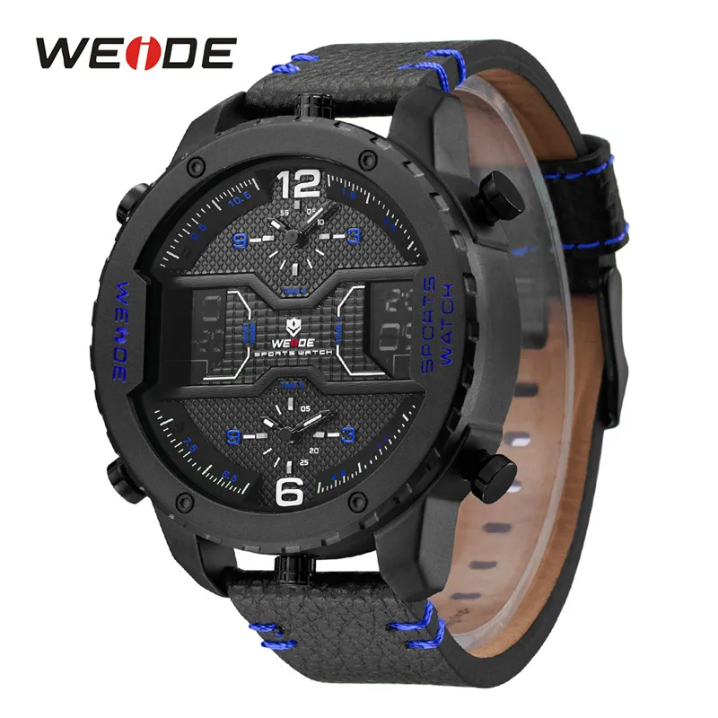 Black Blue WEIDE мужские спортивные аналоговые цифровые часы с календарем и датой, кварцевые часы с ремешком из натуральной кожи, наручные часы Relogio Masculino, военные повседневные часы - Цвет: Black Blue