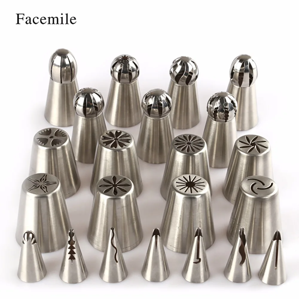

Facemile 22PCS Stainless Steel Cake Decorating Icing Pastry Piping Nozzles Tip Ball Shape Russian Style Korean Style Pastry Tool