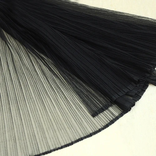 black 150x60 см расправляемая плиссированная марлевая кружевная ткань, модная перспективная свадебная одежда, летнее платье ручной работы - Цвет: black