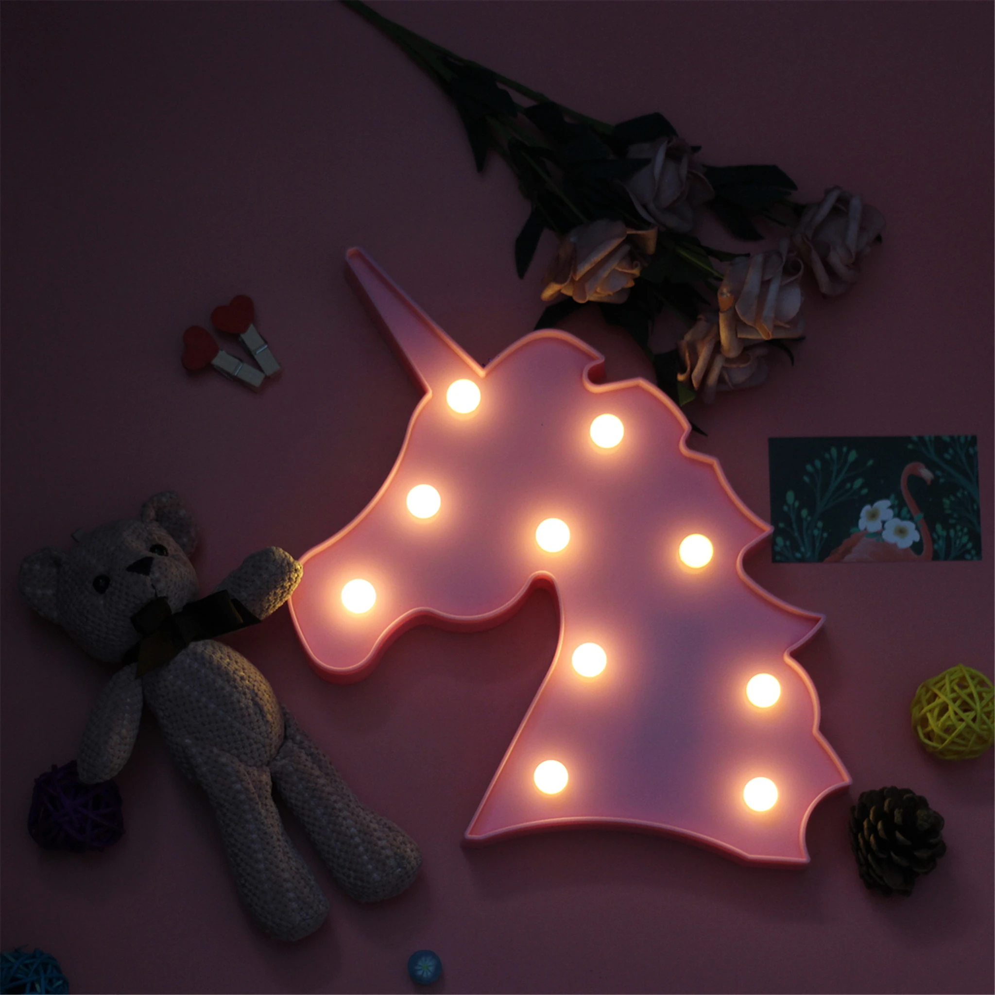 Настольная лампа с единорогом светодиодный ночник фламинго кактус звезда