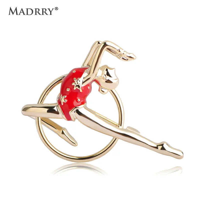 

Madrry Gymnastics Dancing Girl Brooches For Women Red Enamel Alloy Broches Lapel Pin Accessories Scarf Dress Suit Trendy Jewelry