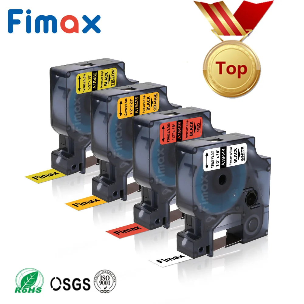 Fimax 4 шт. промышленные цветные виниловые этикетки DYMO Rhino 12 мм 18444 18435 18438 18432 для
