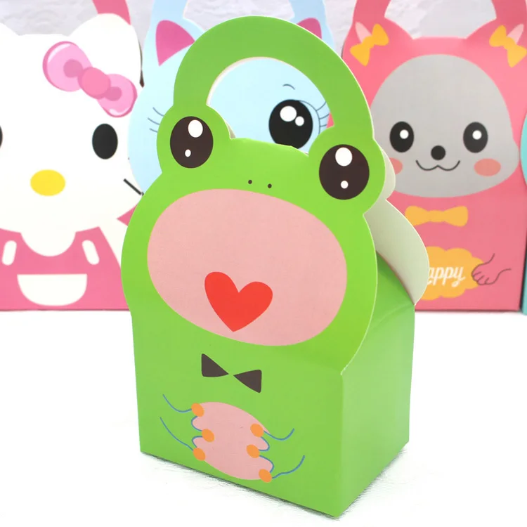 Frog 20 шт. 9x6x7 см коробка конфет Дети День Рождения мультфильм прекрасный мешок для печенья Крафт-бумага подарочная коробка ручка милые конфеты упаковка дети - Цвет: Frog