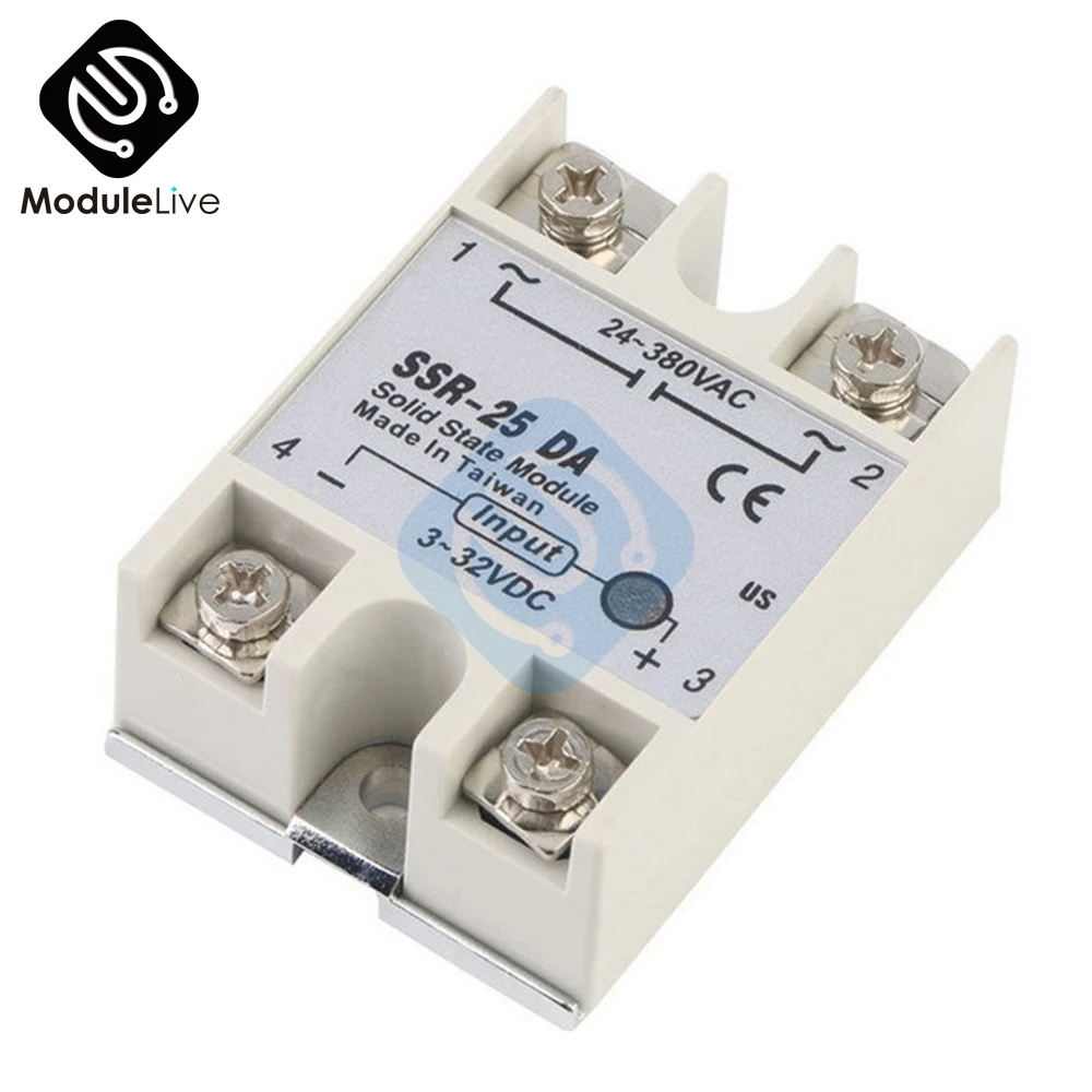 SSR-25DA Solid State Relay SSR-25DA 3-32V DC to 24-380V AC 25A Current 250V Working Voltage White Solid State Relay Module Board