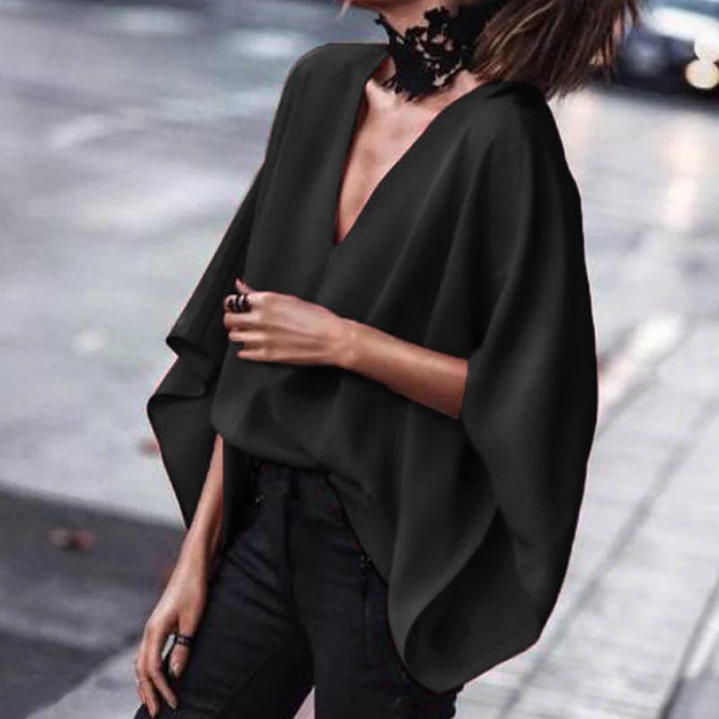 VONDA Для женщин блузка сезон: весна–лето рубашки сексуальный v-образный вырез Топы; рубашка с длинными рукавами Повседневное свободные Blusas OL рубашка размера плюс