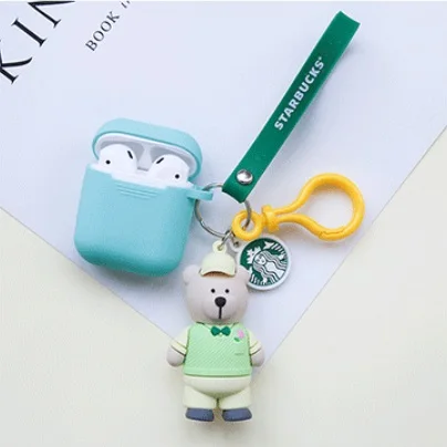 2 Силиконовый чехол с рисунком медведя для Apple Airpods, чехол для Air Pods, чехол для наушников, защитный чехол, декоративный брелок - Цвет: 2