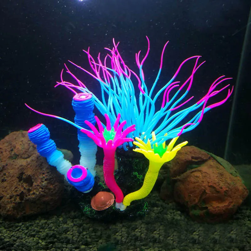 Silicone Coral Aquarium Ornaments Artificial Lifelike Night-luminous Fish Tank Accessories |