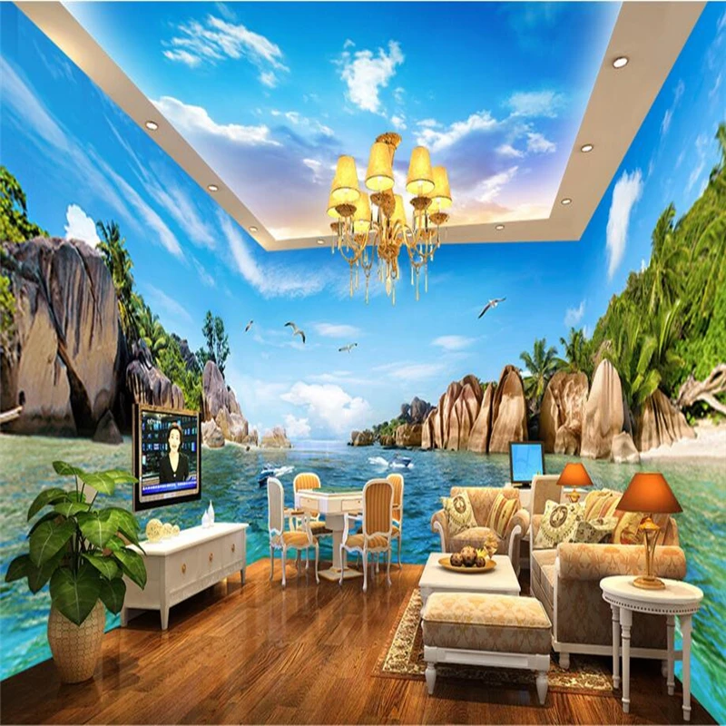 

beibehang Mediterranean Hawaii Sea photo wall paper Large mural bedroom TV backdrop 3d wallpaper for living room flooring-paper