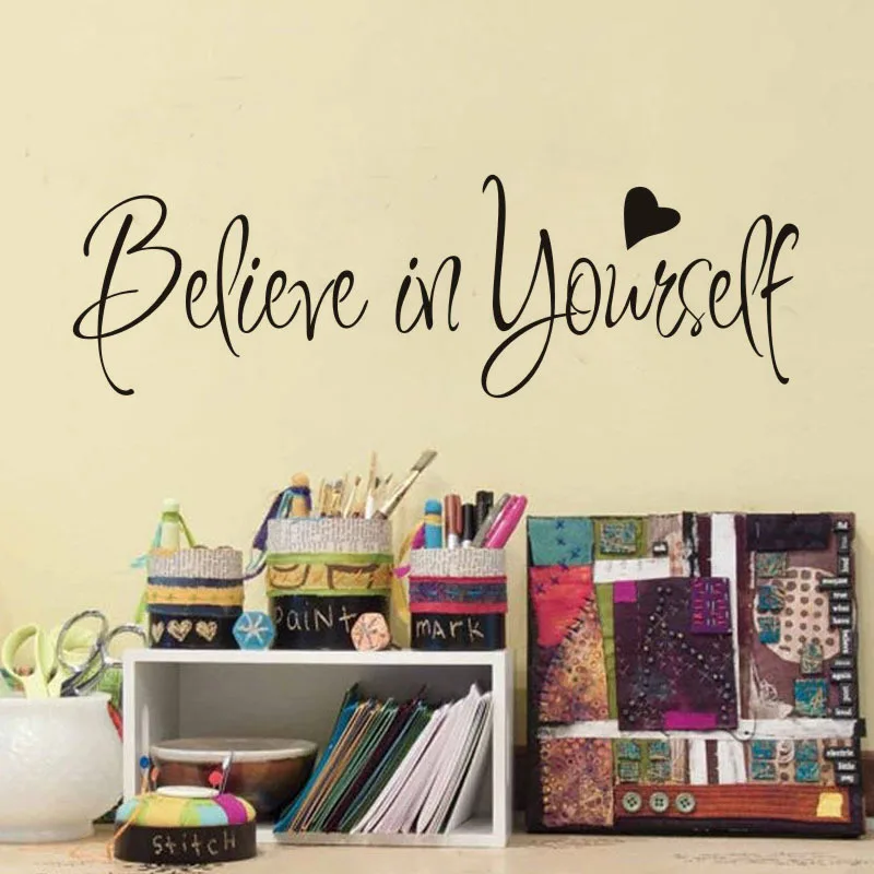 Виниловые настенные наклейки Believe In Yourself забавные английские слова наклейка на