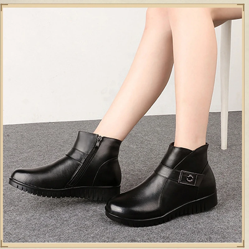 

MVVJKE New 2018 women boots women leather winter boots warm plush autumn boots winter Flat with shoes woman ankle boots E048