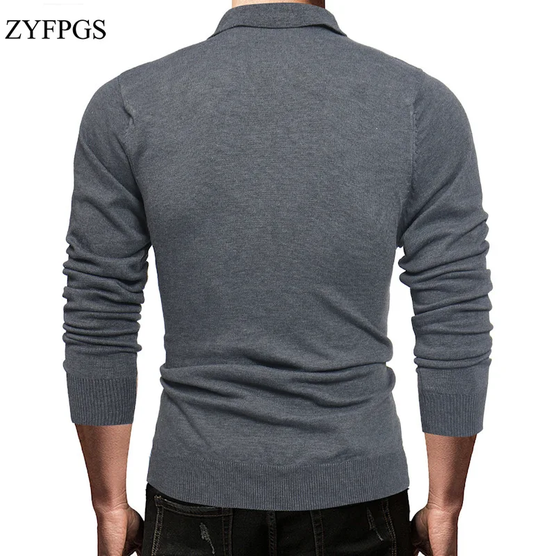 ZYFPGS Для мужчин свитера 2018 осень воротник с лацканами Трикотаж корейский Slim Fit