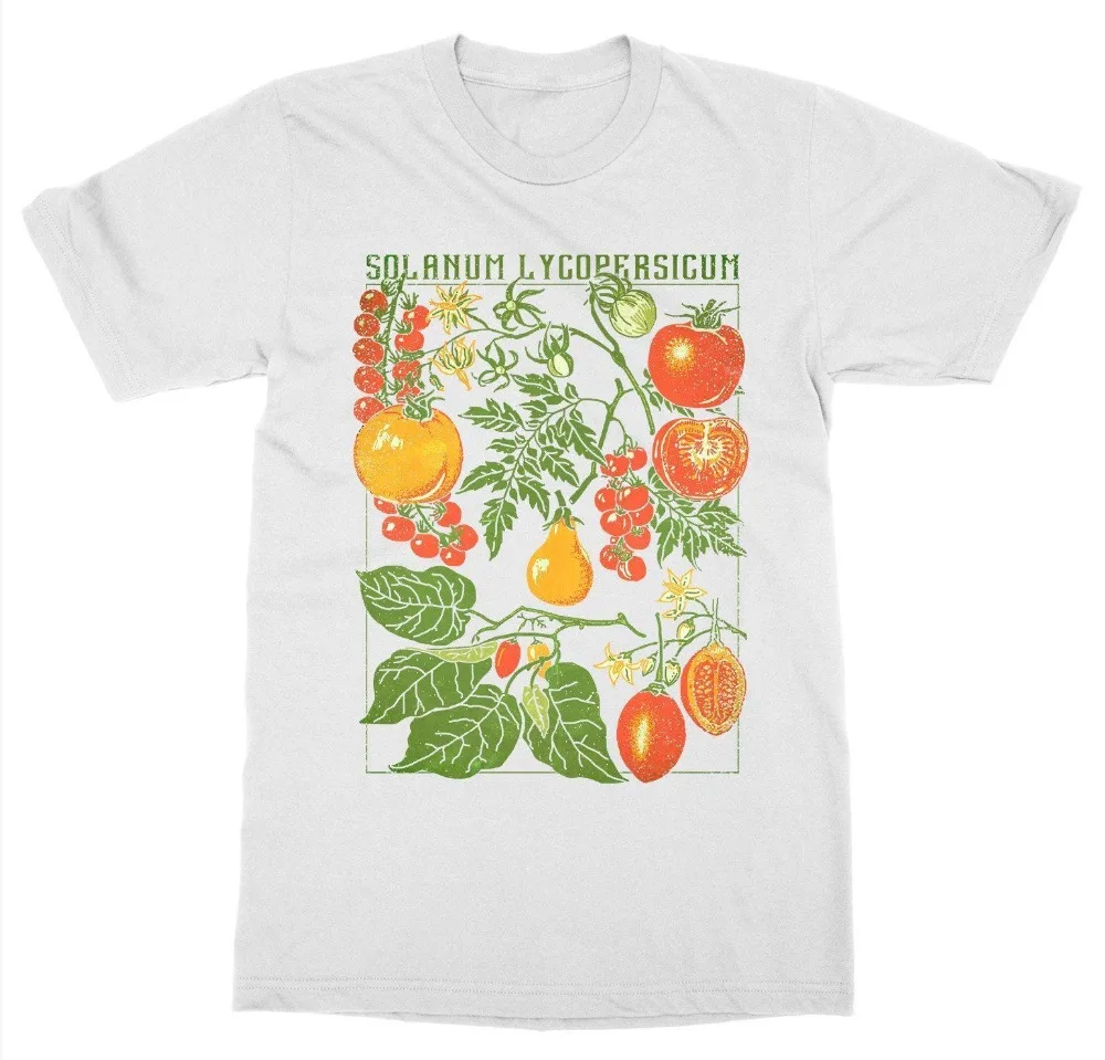 

2019 Short Sleeve O-Neck Tomato T-Shirt Botanical Garden Plant Print Art Botany Bloom Fruit Flower Grow T shirt