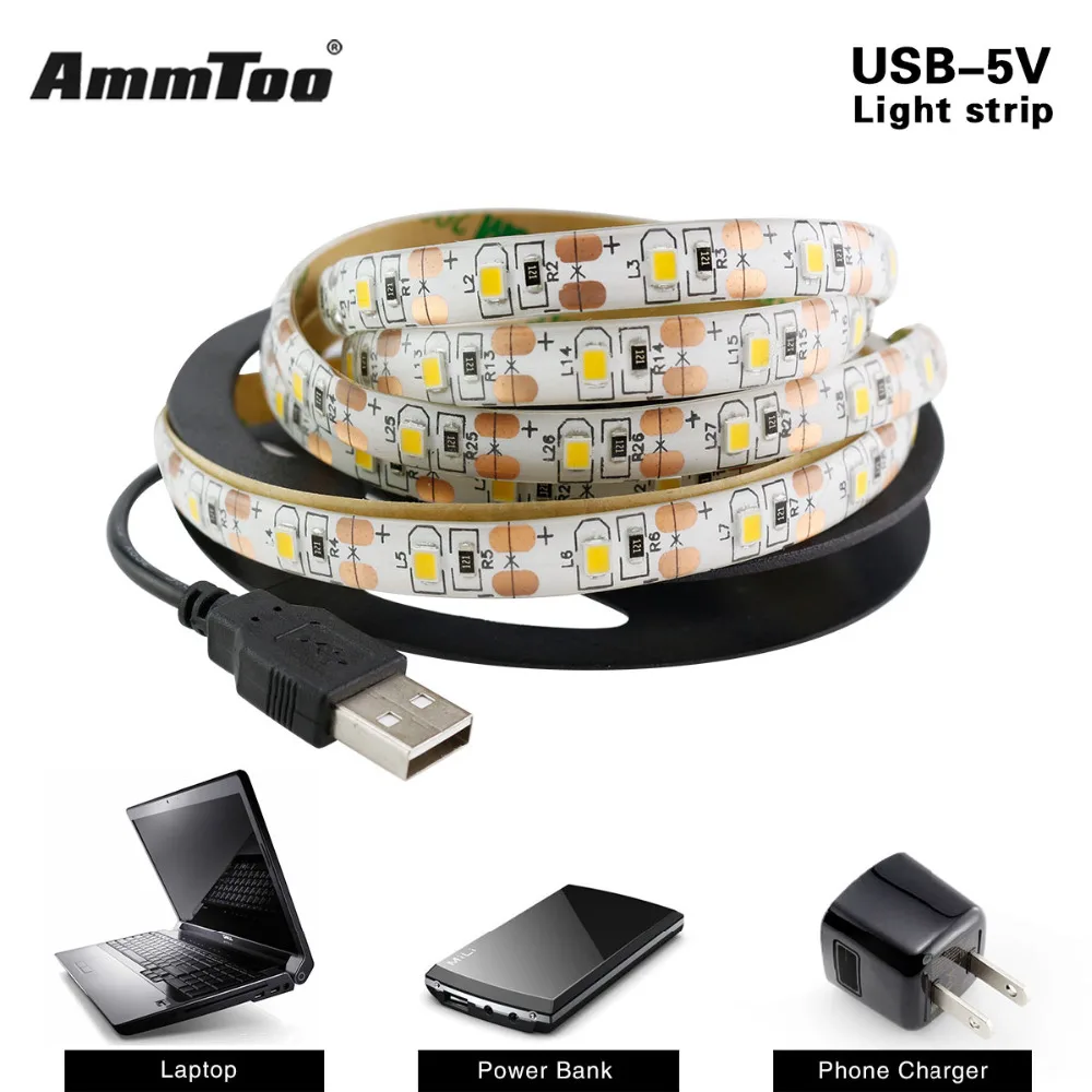5 в постоянного тока USB Светодиодная лента ночные светильники SMD 5050 3528