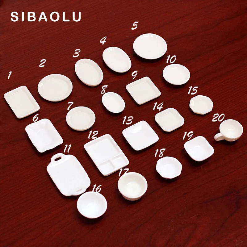 

10pc/lot White Color Dinner plate Miniature Figurine DIY Simulation Food Accessories Doll House Decoration plastic girl toy
