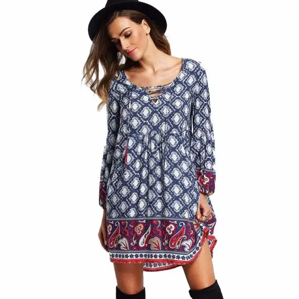 Robe de plage femme ete 2019 женское богемное Платье с принтом в национальном стиле