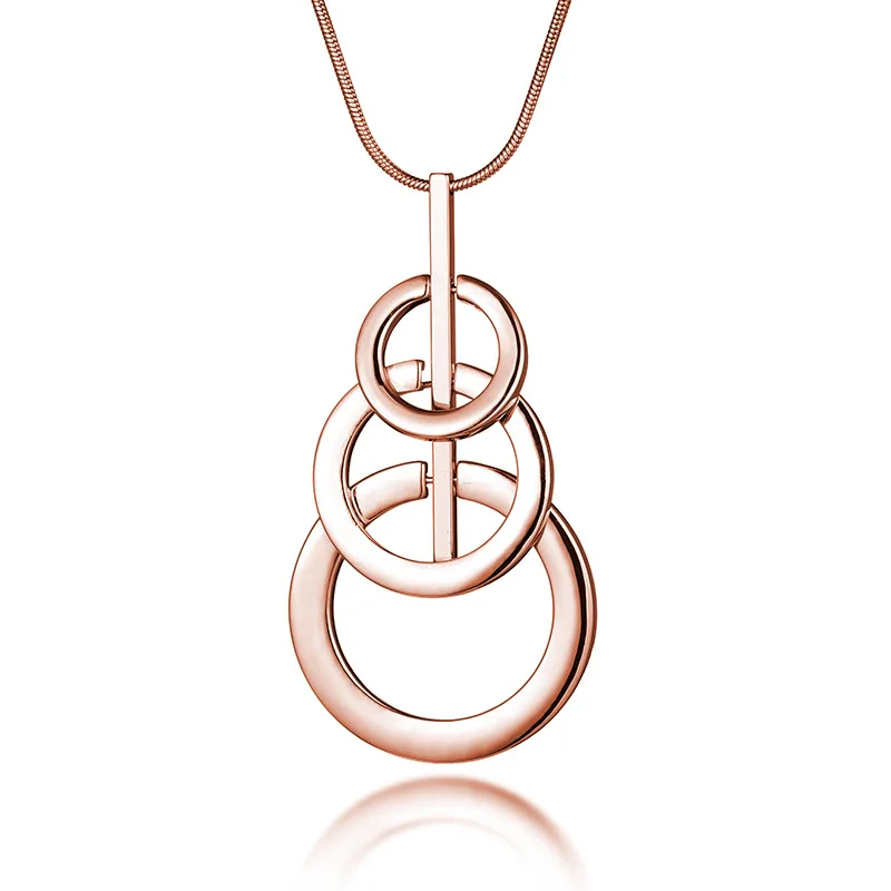 Rose Gold Большие Многослойные круговые подвески и ожерелье, Элегантное длинное ожерелье для женщин, свитер, модное массивное ювелирное изделие,, 7 видов конструкций - Окраска металла: Rose Gold