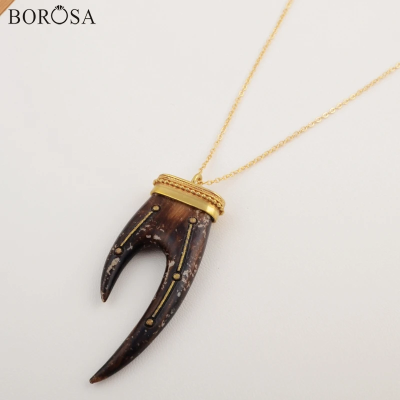 BOROSA 1 шт. золотой цвет коричневый каучук зуб Очаровательная подвеска ювелирные