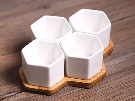 Керамическая ваза для цветов шестиугольная декоративная керамическая из