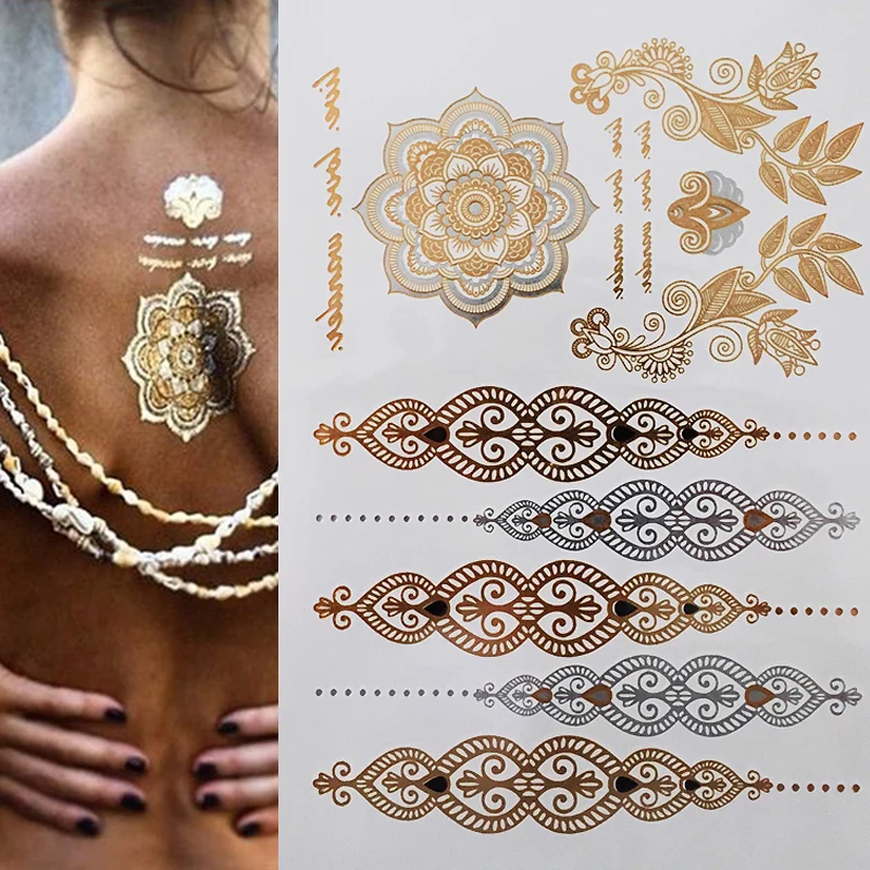 

Temporary Flash Einmal Tattoo Classic gold Armband Hals Kette Henna 25teilig NEU