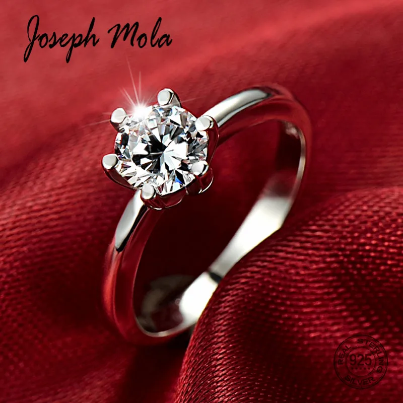 Joseph Mola 100% Серебро 925 кольцо 6 мм круглый кубический цирконий кристалл для женщин