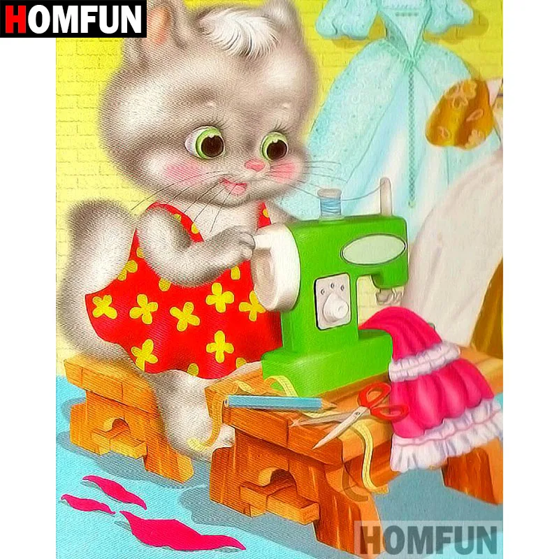 Алмазная 5D картина HOMFUN сделай сам полноразмерная/круглая вышивка Кот портной