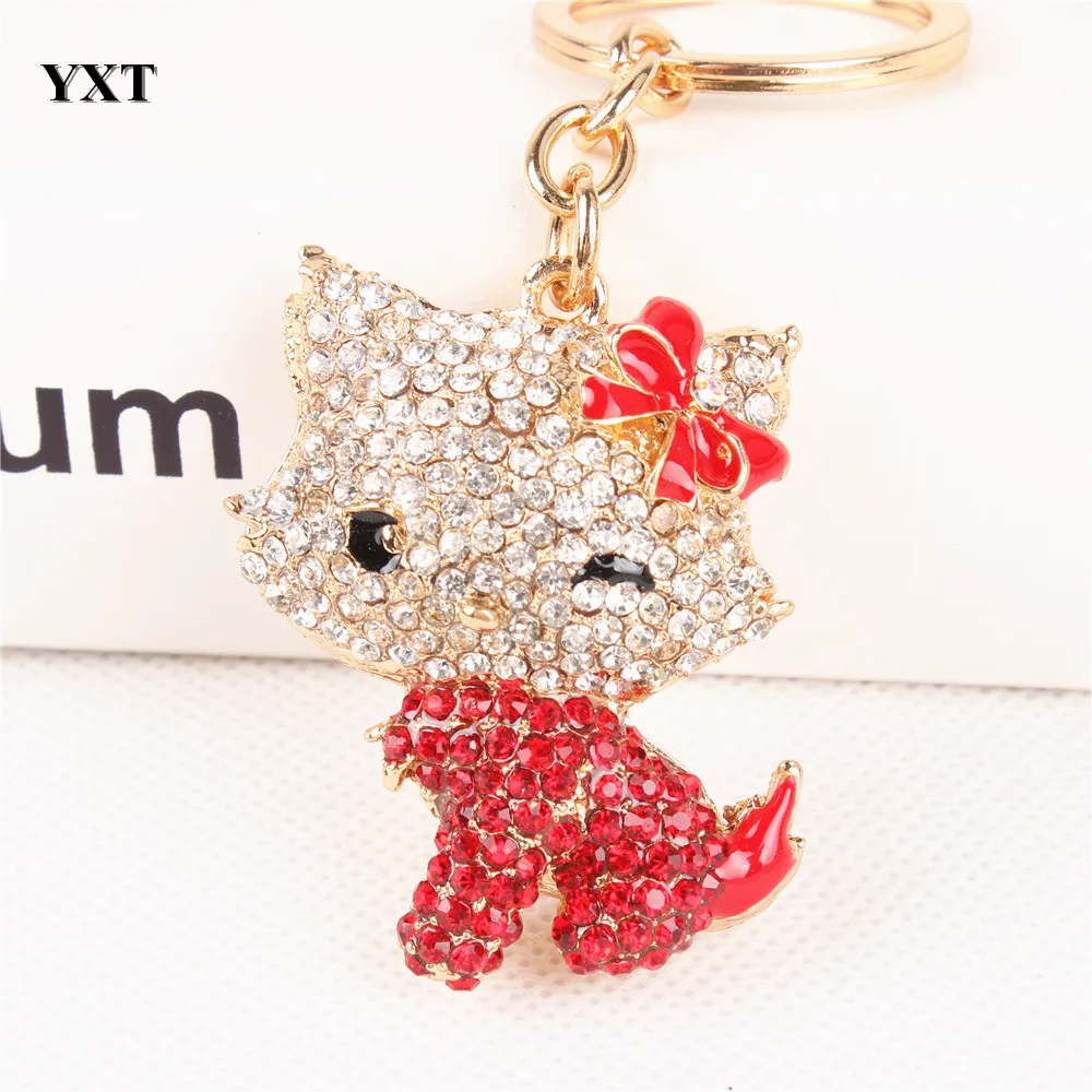 

New Body Red Butterfly Cat Cute Crystal Charm Purse Handbag Car Key Ring Keychain Party Wedding Birthday Delicate Gift