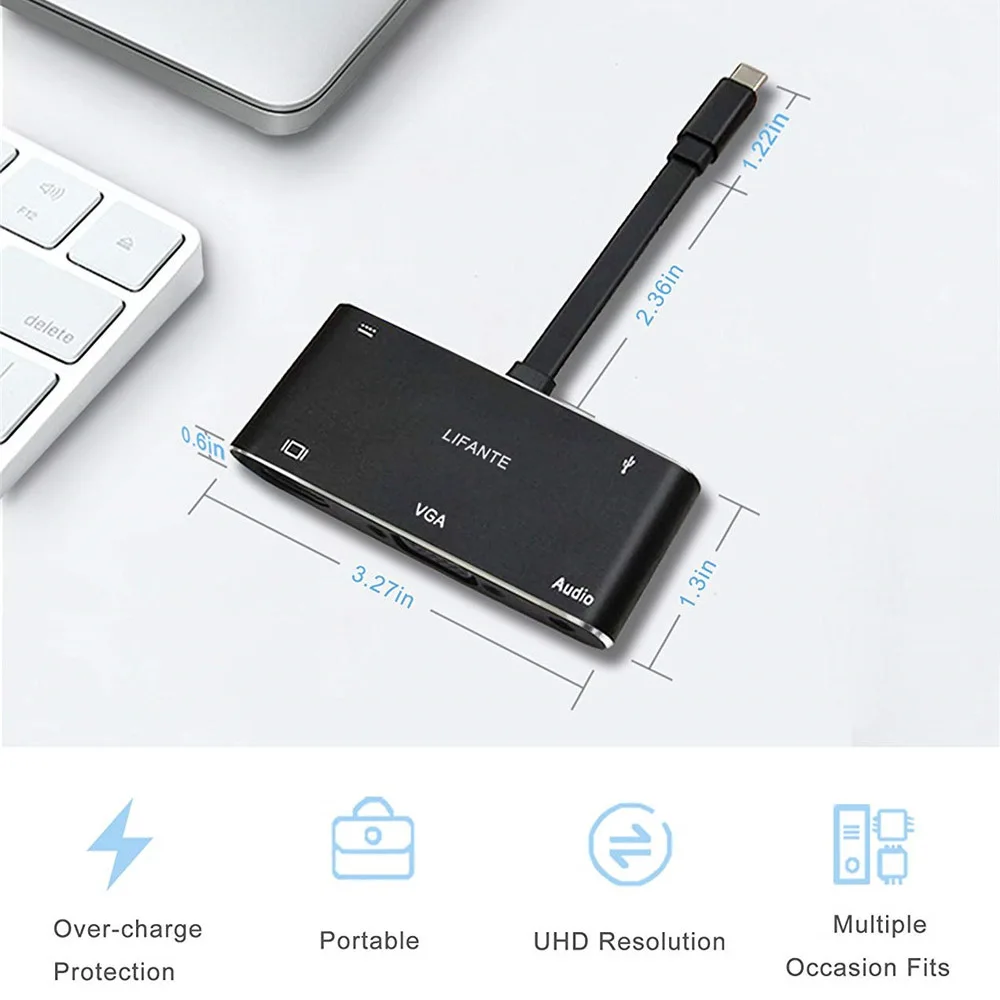 Адаптер Type C к HDMI 4K VGA/аудио/USB 3 0 порт + USB (PD) конвертер для ноутбука