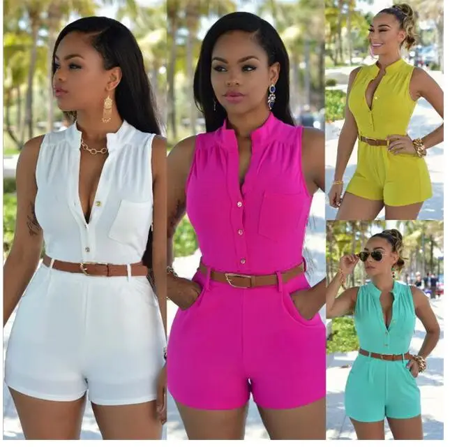 1 шт. Летний комбинезон без рукавов с глубоким V образным вырезом|playsuit romper|summer